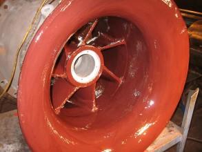 用贝尔佐纳 (Belzona) 4311(乳浆 CR1)涂覆后的蜗壳,以赋予耐硫酸性 用贝尔佐纳 (Belzona) 4311(乳浆 CR1)涂覆后的蜗壳,以赋予耐硫酸性